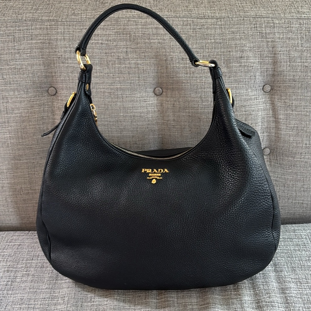 Prada Black Hobo Bag with Gold Details